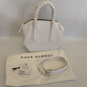 Sage Aubrey Medium Luna Bag White Leather Gathered Handle NEW